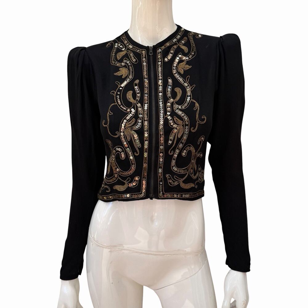 Vintage 30’s/40’s Black Puff Sleeve Bolero Jacket with Sequins, Small